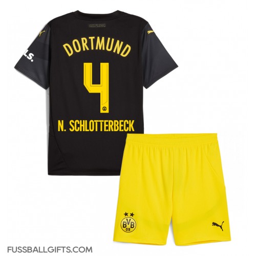 Borussia Dortmund Nico Schlotterbeck #4 Fußballbekleidung Auswärtstrikot Kinder 2024-25 Kurzarm (+ kurze hosen)